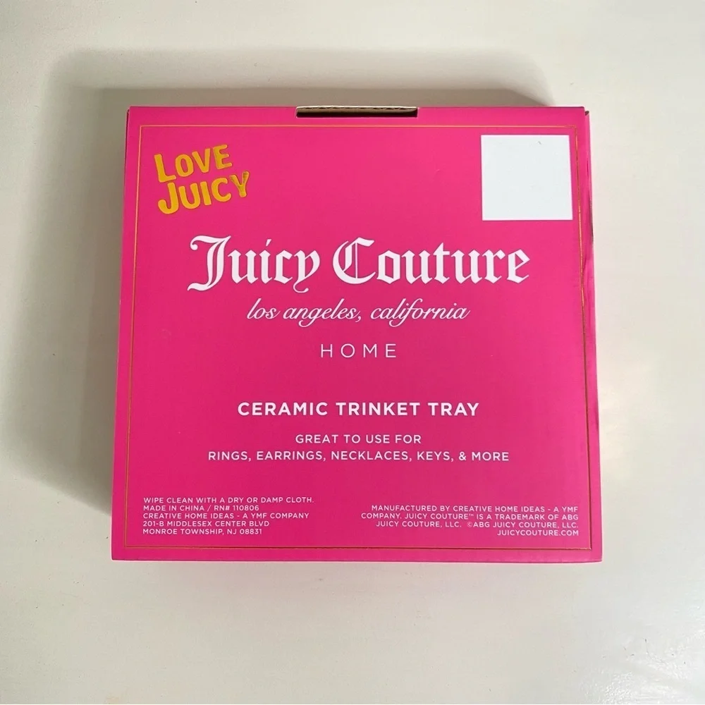 Juicy Couture Pink Jewelry Trinket Dish Tray with Black and White Stripes New
